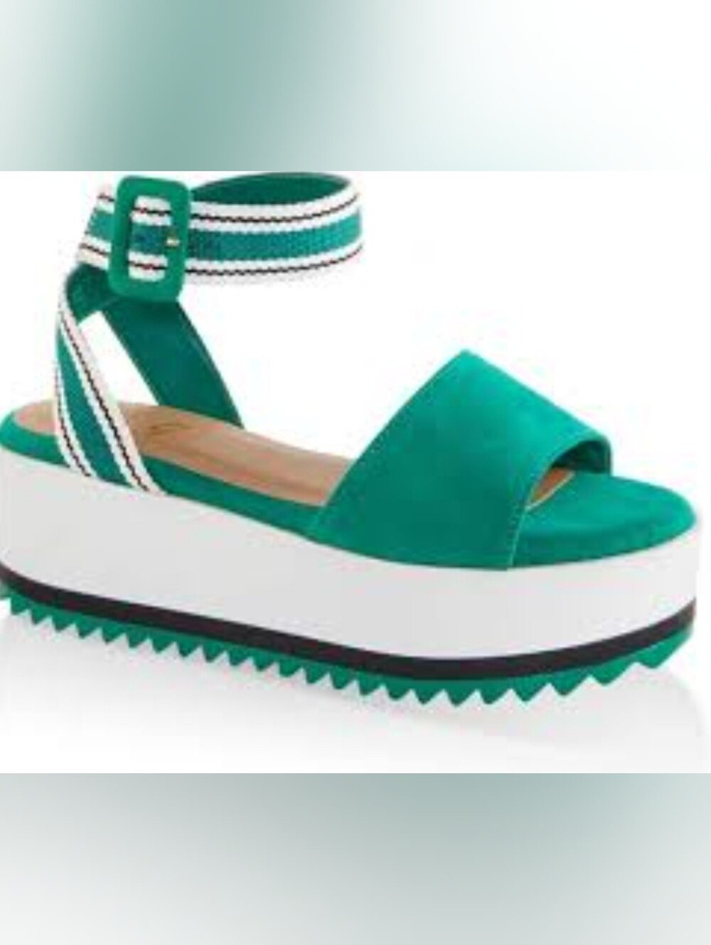 "Rouge Helium" Women's Size 9 Green Platform Sandals White / Green Ankle Straps.